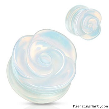 Pair Of Hand-Carved Rose Opalite Plugs