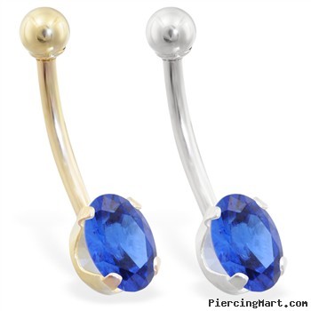 14K Gold belly ring with Sapphire oval