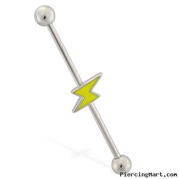 Industrial straight barbell with lightening bolt, 14 ga