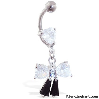 Jeweled bow and heart belly ring