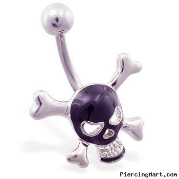 Black skull belly ring with crossbones