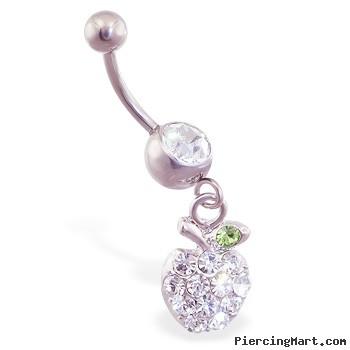 Navel ring with dangling jeweled apple