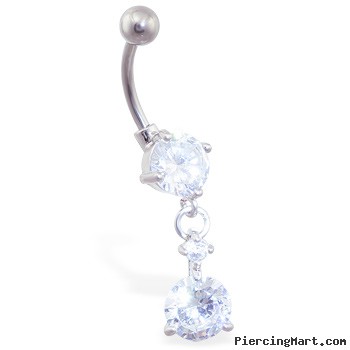 Navel ring with double CZ dangle