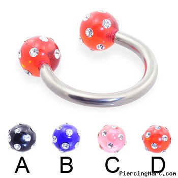 Titanium circular barbell with multi-gem acrylic colored balls, 12 ga