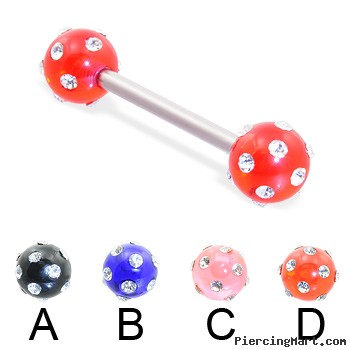 Straight barbell with multi-gem acrylic colored balls, 14 ga