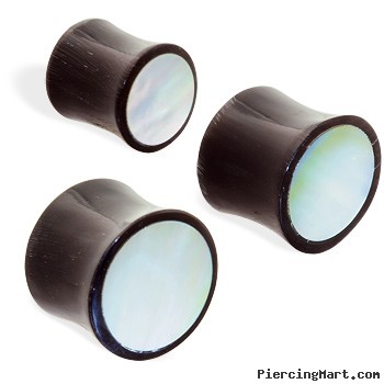 Pair Of Organic Horn Plugs with Mother Of Pearl Inlay