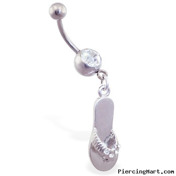 Belly ring with dangling jeweled flipflop