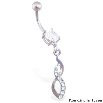 Belly ring with jeweled twisted dangle