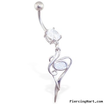 Jeweled belly ring with fancy dangle and CZ gem