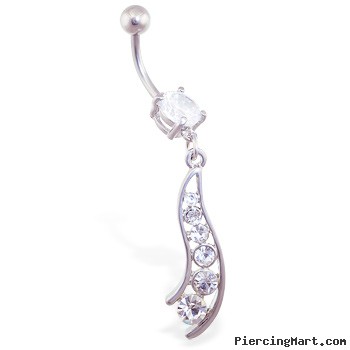 Belly ring with jeweled wavy dangle