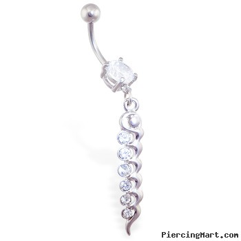 Belly ring with long CZ dangle