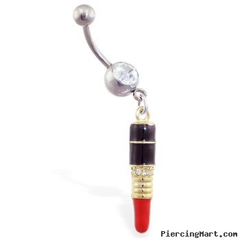 Navel ring with dangling lipstick