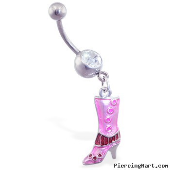 Belly ring with dangling pink boot