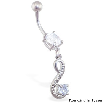 Belly ring with jeweled swirl dangle with gem