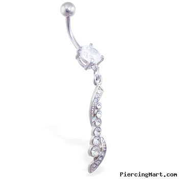 Jeweled belly ring with fancy CZ twisted dangle