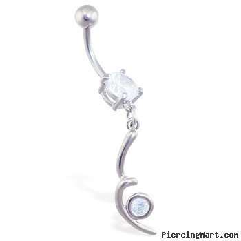 Jeweled belly ring with twisted dangle and gem