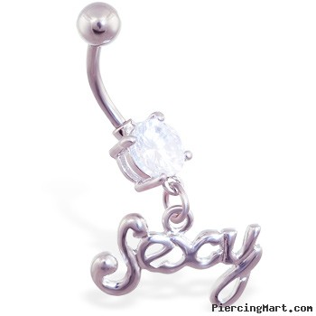 Navel ring with dangling cursive "Sexy"