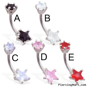 Double jewel pronged star belly ring