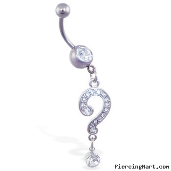 Navel ring with dangling jeweled loop and gem