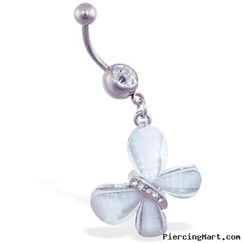 Belly ring with large dangling glitter butterfly