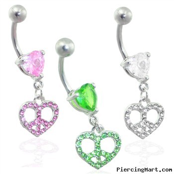 Jeweled peace heart belly ring