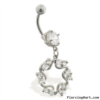 Navel ring with dangling jeweled circle star