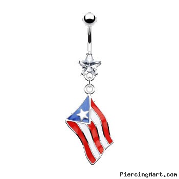 Belly Ring with Dangling Puerto Rican Flag