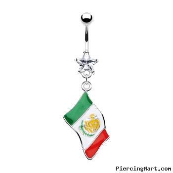 Belly Ring With Dangling Mexican Flag