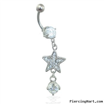 Navel ring with dangling jeweled star and gem