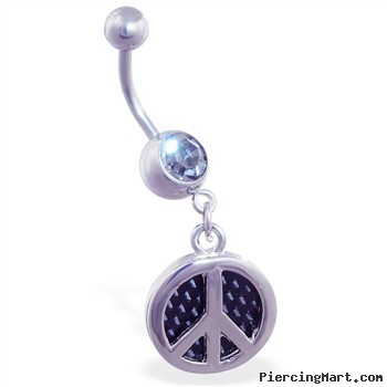 Navel ring with dangling carbon fiber peace sign