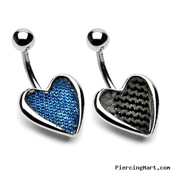 Carbon fiber and denim heart belly ring