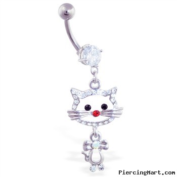 Navel ring with dangling cat