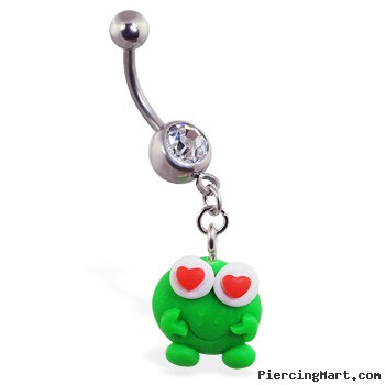 Navel ring with dangling clay love frog