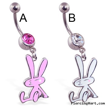 Navel ring with dangling colored bunny