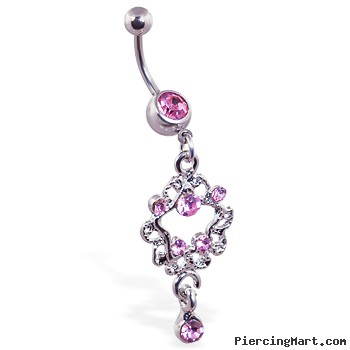 Jeweled navel ring with jeweled star dangle