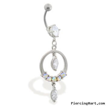 Belly ring with dangling jeweled circle and gems