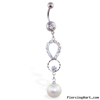 Jeweled Navel Ring with Pearl Dangle