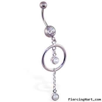 Jeweled navel ring with dangling circle and pearls