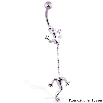 Lizard belly ring with dangling tail on chain