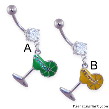 Jeweled belly ring with dangling martini