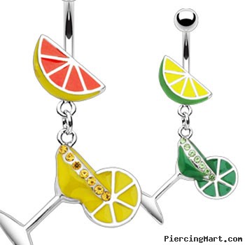 Fruit navel ring with dangling martini glass