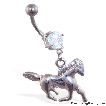 Navel ring with dangling steel horse