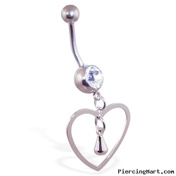 Navel ring with large dangling open heart