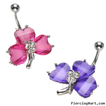 Jeweled clover belly ring