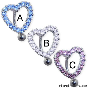 Reversed jeweled heart belly ring