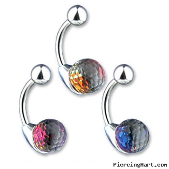 Navel ring with colored crystal ball