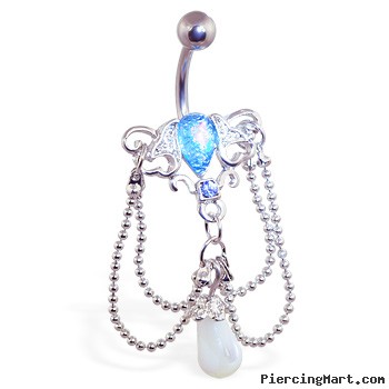 Chandelier Navel Ring with Synthetic Blue Opal