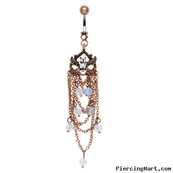 Vintage belly ring with chandelier dangle and opal beads