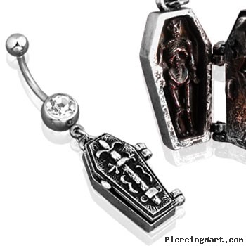 Navel Ring with Dangling Openable Coffin