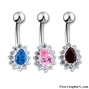 Jeweled pear shaped belly ring with surrounding gems